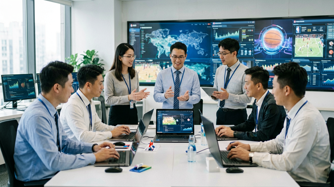 乐竟科技团队在体育数据分析中心进行赛事内容制作